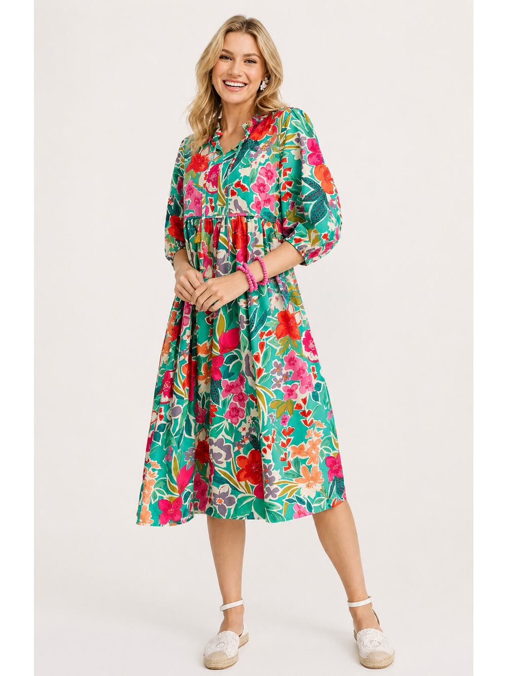 Shop The Mint Feels Right Green Floral Midi Dress Womens Size Medium New